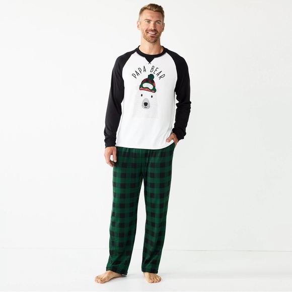 Cuddl Duds Men’s Pajamas Big and Tall 2X Papa Bear Green Black Plaid Pants - Picture 1 of 6
